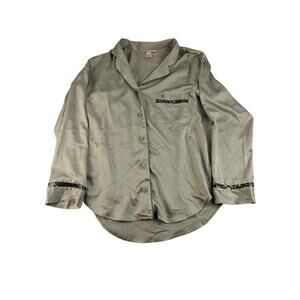 Womens Victorias Secret Sleep Shirt Silky Button Gray Bling Size M